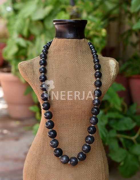 Blue Pottery Full Bead Necklace (Black)
